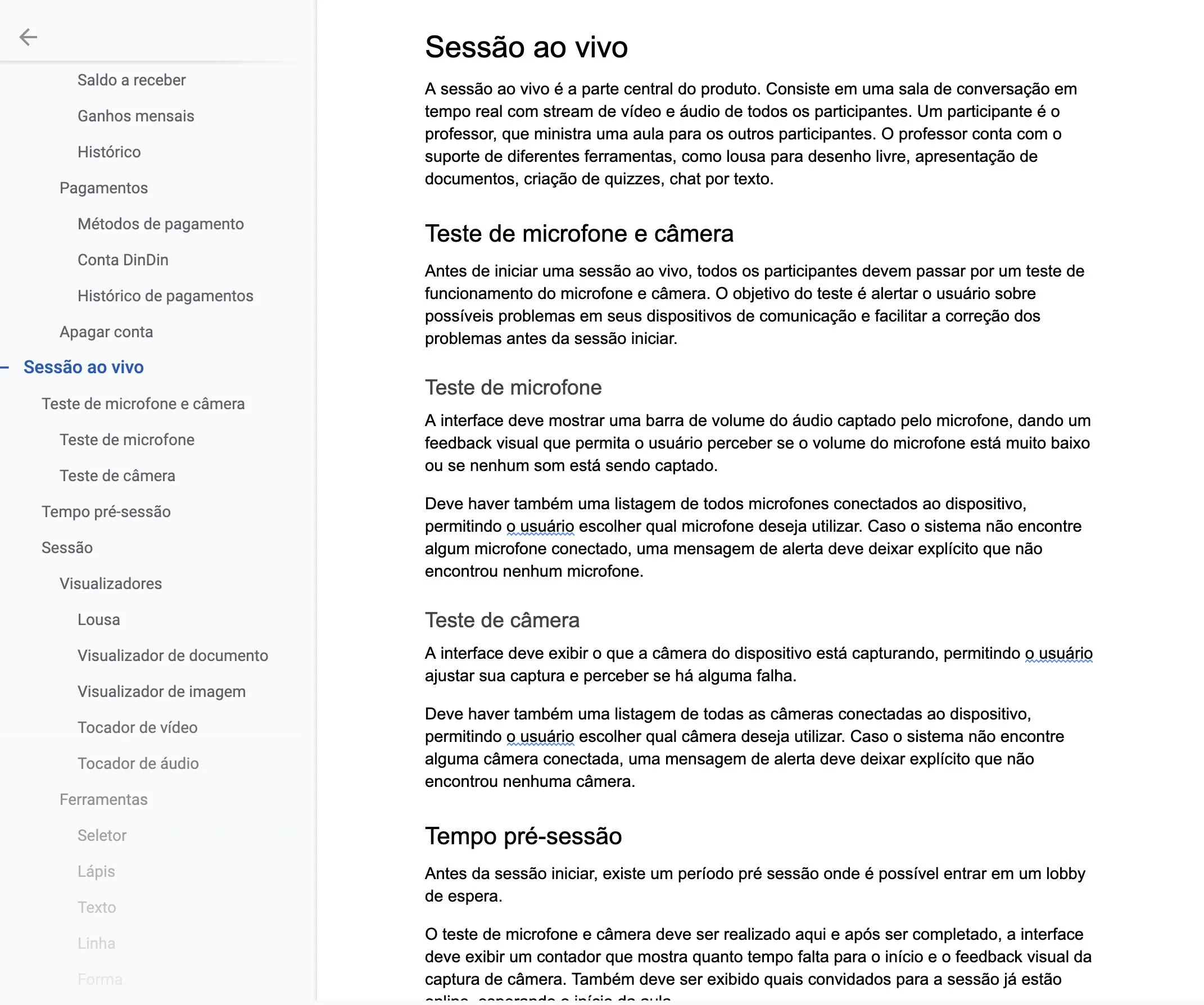 Documentação de design: sessão ao vivo