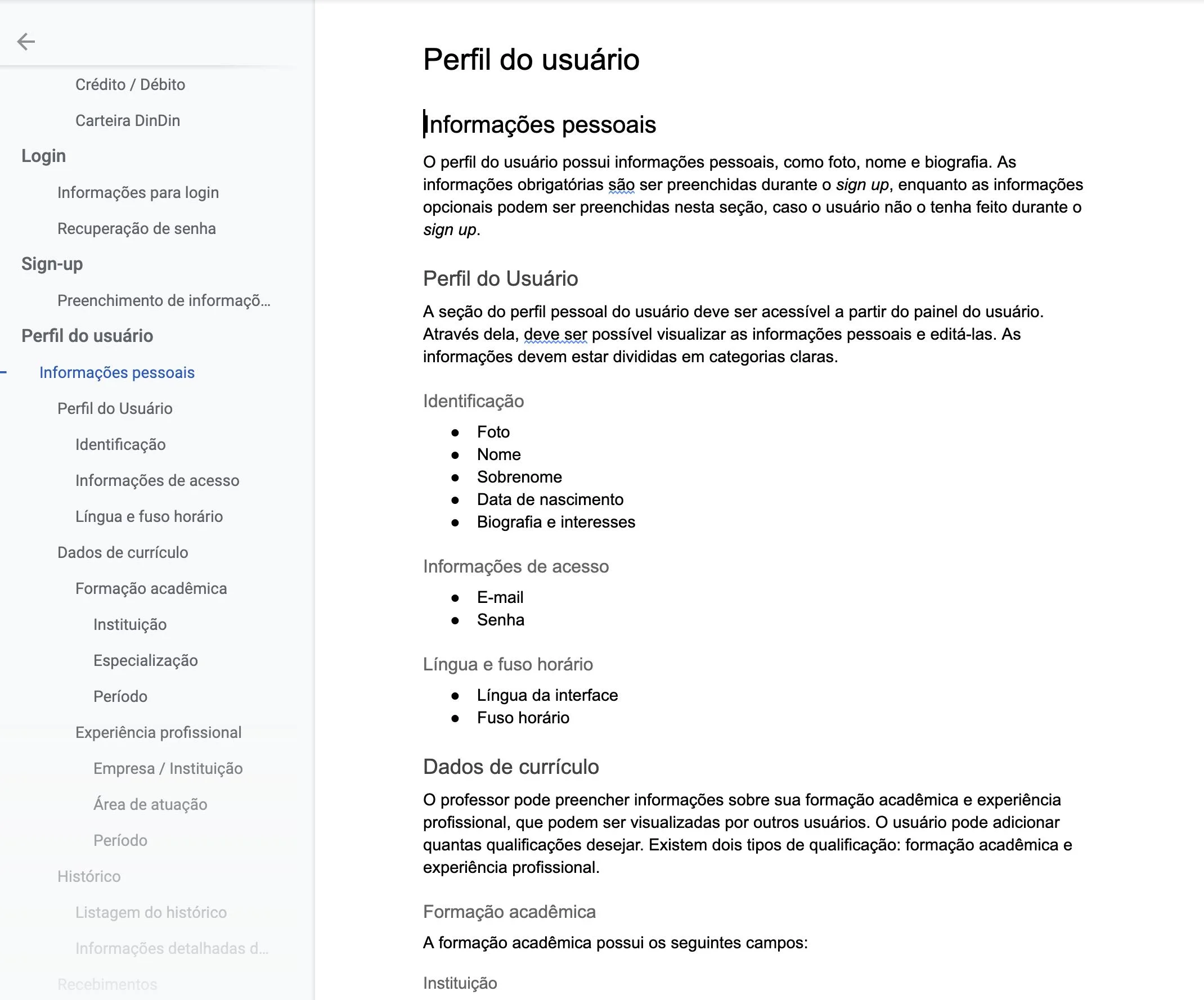 Documentação de design: perfil do usuário