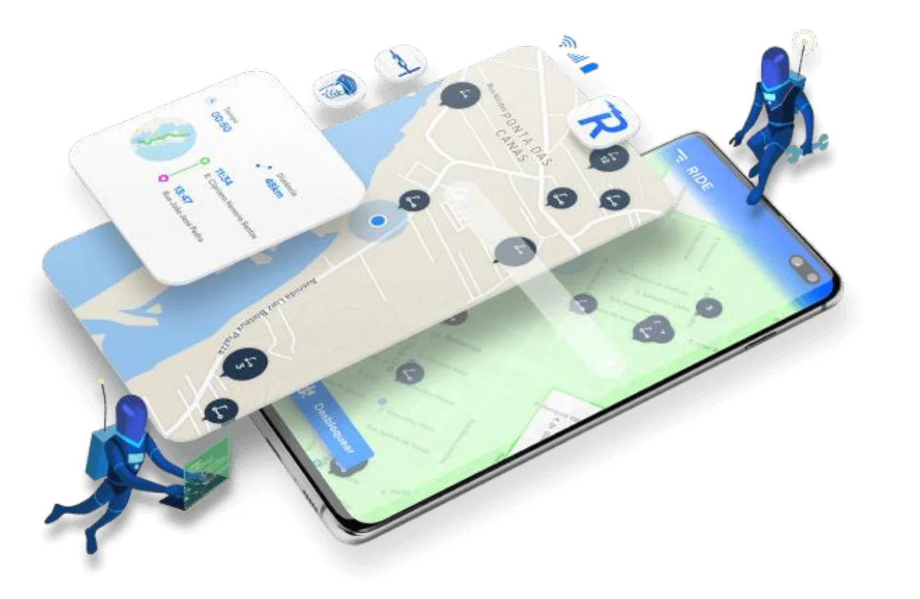 Ilustração do ecossistema IoT no mapa
